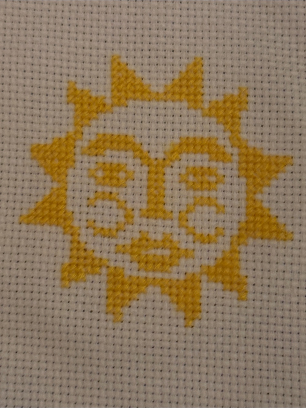 Sun Face Yellow Cross Stitch Wall Art by